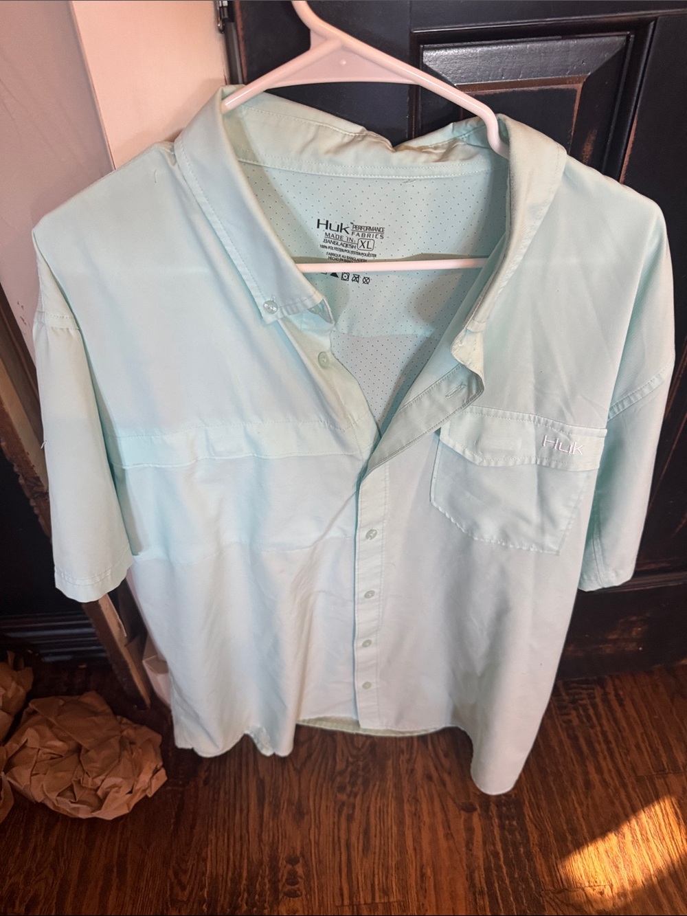 Huk Men's Short Sleeve Button-Down Shirt - Mint Green